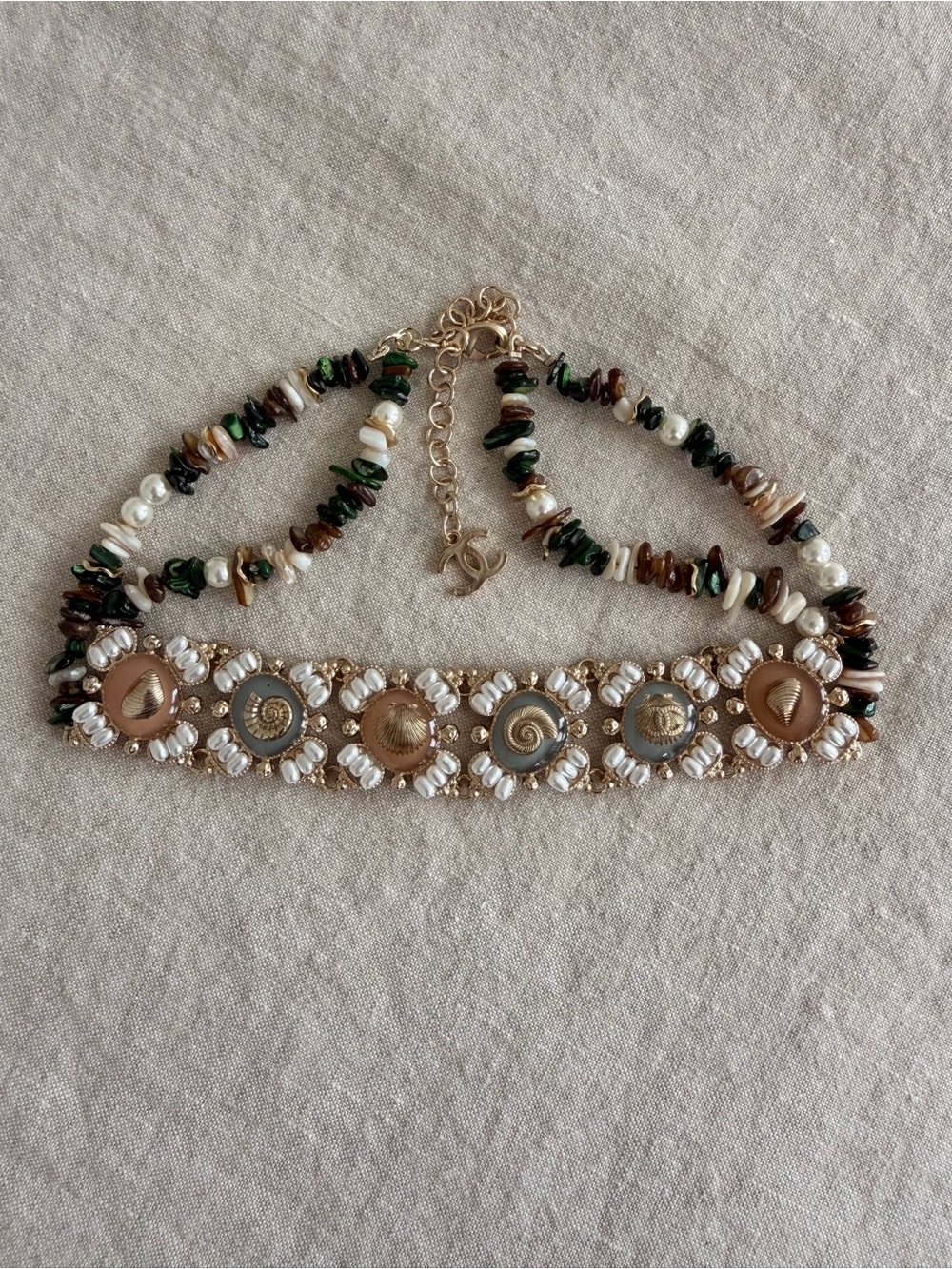Chanel Beaded Statement Choker Necklace in Brown & Gold - Picture 10 of 14